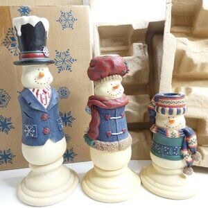 Snow Family Candle Holders Snowmen Set of 3 Christmas Winter Holidays Decor